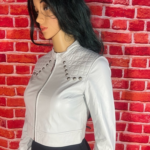 Affliction  LAILA WOMEN'S CROPPED LEATHER JACKET- Size: XS - White - NWT - Picture 2 of 9
